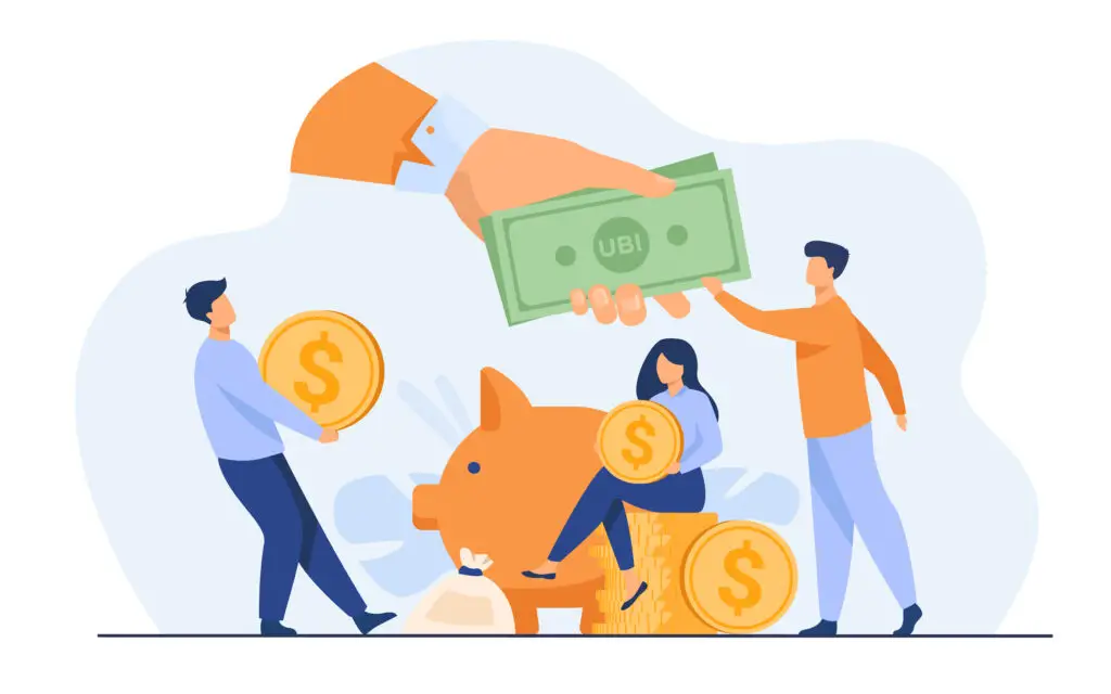 Campaign Monitor vs TinyEmail 2024 | De Bie Media man carrying dollar coin and big hand giving bills to other man. There is also a woman sitting on stack of coins.